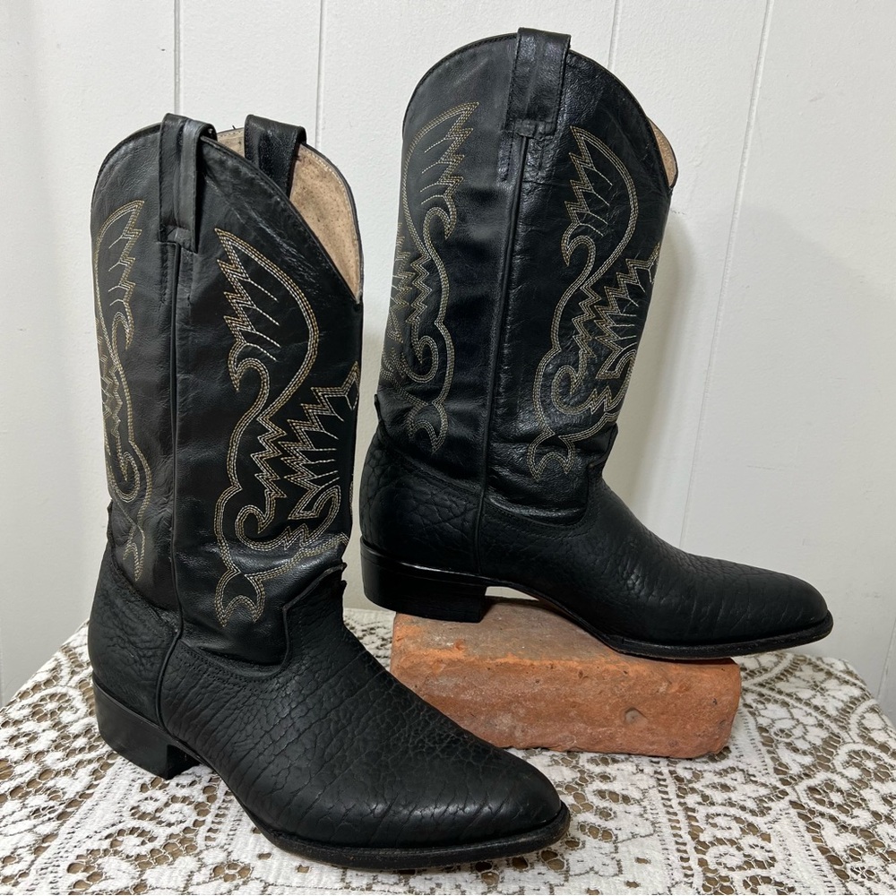 Vaquero Boots Western Cowboy Black Leather 2.5 Inch Heels Embroidered 28.5 10.5